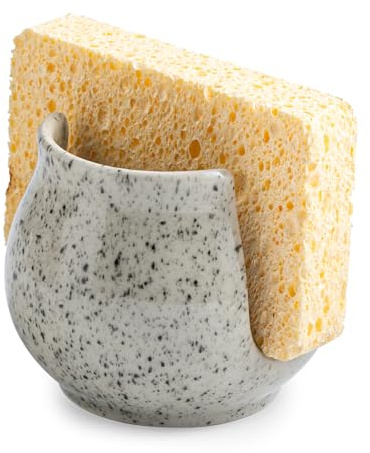 Zoeeker Sponge Holder for Kitchen Sink, Ceramic Dish Sponge Dish Rack Scrubby Caddy Kitchen Organizer Cute Sink Caddy Organizer, Farmhouse Decor, Speckled Glaze | Kitchen Organizer Cute Scrubby Caddy Brush Holder Kitchen Storage Accessories Drying Holder for Countertop, Speckled Glaze