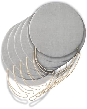 6 runde Sitzkissen für Küchenstuhl mit abnehmbaren Bezügen, Sitzkissen für Wohnzimmerstühle – Stuhlkissen mit Bändern, hergestellt in Italien, Dicke 3 cm, Heimdekoration (hellgrau, Durchmesser 35 cm)