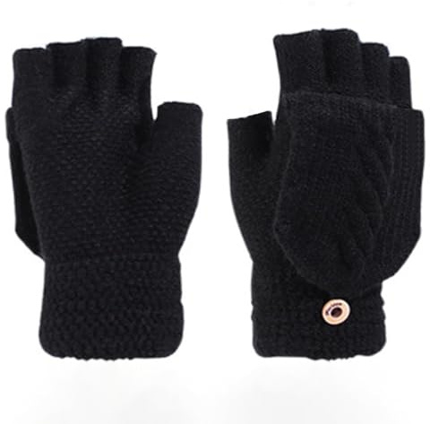 Handschuhe Damen Halbfinger Winterhandschuhe Wolle Fingerhandschuhe Verdickt Warm Strickhandschuhe Mädchen Fingerlose Fäustlinge Kurz Armstulpen Einfarbig Damenhandschuhe für Winter Herbst Schwarz