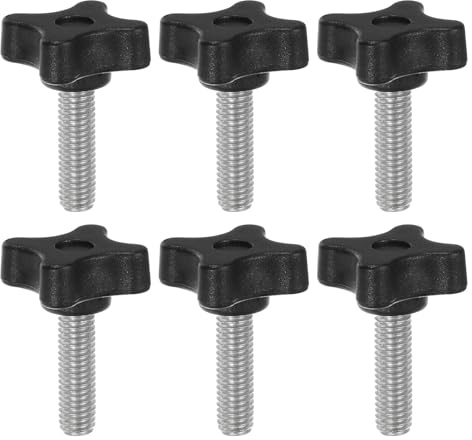 sourcing map 6pcs Star Clamping Knobs M8 x 30mm Metric Male Thread 32mm 4-Point Plastic Head Threaded Stud Knob Hand Tightening Thumb Screw Jig Handle, Black