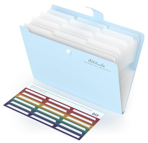Fächermappe A4, 12 Fächer Erweiterbar Dokumentenmappe A4 Aktenordner | Dickes Mappen Ordnersystem mit Druckknopf und Etiketten für Büro Hause Schule Datei Organizer