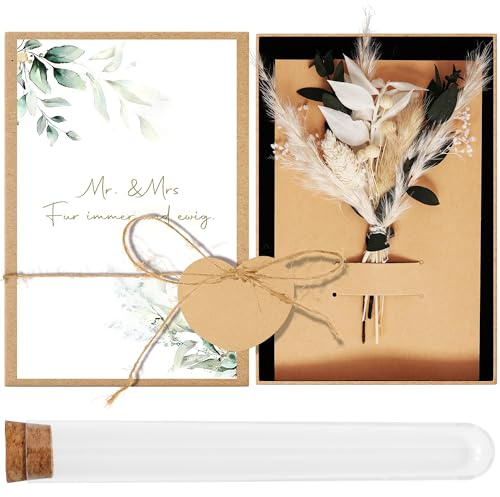 Geldgeschenk Hochzeit,Kaluofan Hochzeitsgeschenke für Brautpaar | Hochzeit Geldgeschenk,Geschenkbox Hochzeit mit Getrocknete Blumen Grußkarte Kunststoff Reagenzglas Herzförmig Kraftpapier