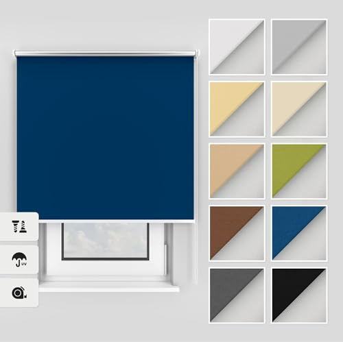 Estika Thermo rollos mit Bohren 130x220 cm Farbe: Blau, Verdunklungsrollo Deckenmontage und Wandmontage, Thermorollo hitzeschutz, Jalousien Fenster