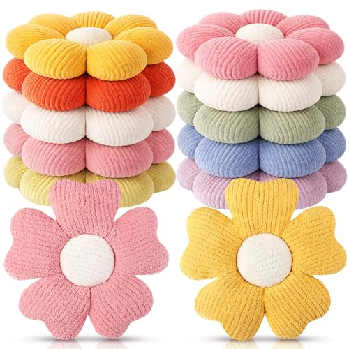 Beeveer 10 Pcs Cute Flower Pillow 15.75 Inch Flower Plush Throw Pillow Aesthetic Decorative Seating Cushion for Spring Back to School First Day of School Sofa Couch Bed Decor(Multi Colored,Multicolor)