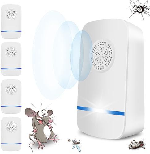DOBWGXZ Ultrasonic Pest Repeller, Mouse Repellent, 4 Pack Insect Repellent Plug In, Pest Control for Mice, Rat, Mosquito, Spider, Cockroach, Ant, Fly Etc, Safe for Pets and Humans (4, Ceramic white)