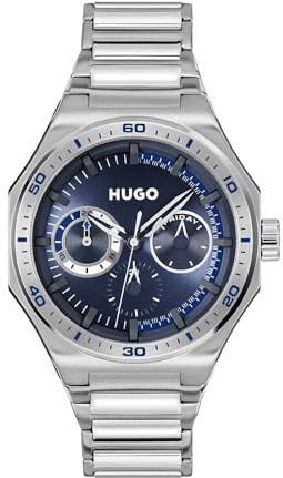 HUGO Analogue Multifunction Quartz Watch for Men #Grail Sport Collection with Silver Stainless Steel Bracelet - 1530400