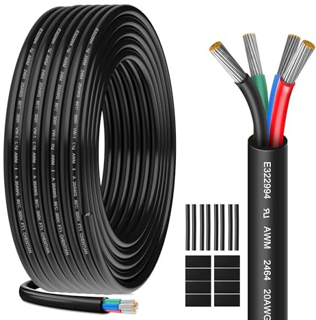 HuLuWa UL2464 20AWG 4x0,52mm² Câble 4 Conducteurs, 10m | Câble UL2464 en cuivre étamé avec gaine PVC pour LED RGB, commandes et électronique en basse tension 5V/12V/24V