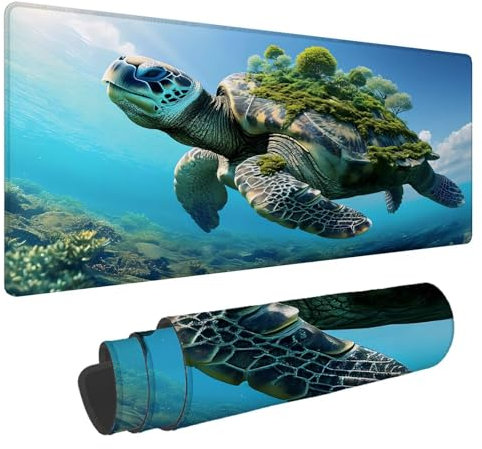 Tapis de Souris Tortue Tapis de Souris XXL Lac 1500x800x4mm Tapis Souris Gamer, sous Main Bureau Ordinateur Portable, Mouse Pad Bords Cousus Caoutchouc Antidérapante, pour Souris et Clavier A-120