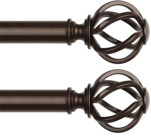 USFOOK 2 Stück Gardinenstange Bronze 80 bis 218 cm, Vorhangstange Metall | 22 mm dekorative Gardinenstangen, für Ösenvorhang, Vorhangstangen für Wandmontage, mit floralen Endstück, für Schlafzimmer