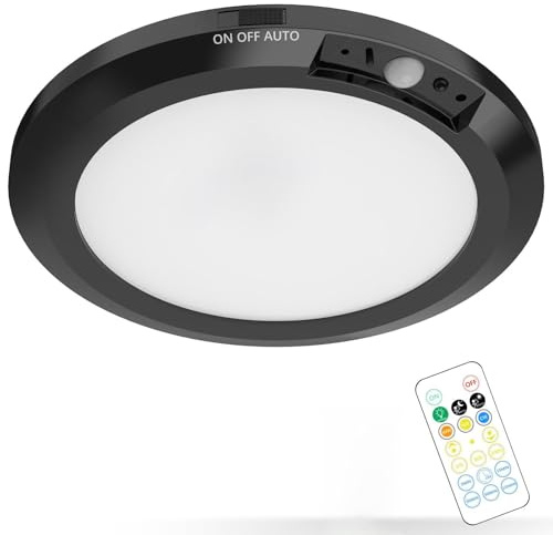 Coollamp LED Ceiling Light Motion Sensor - 10000mAh Rechargeable Battery Operated, 400 Lumens Magnetic Mount Shower Light, 3 Color Temperatures Remote Control for Bathroom, Hallway, Porch, Stairs