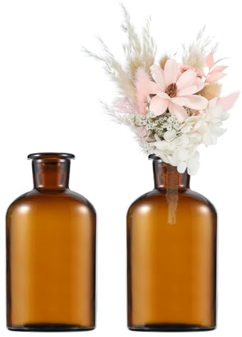 sourcing map Braune Glasvasen, 2er-Set, kleine Blumenvasen für Tafelaufsatz, winzige 250 ml, schmale Öffnung, Vintage, transparent, Mini-Vasen in Großpackung, sortiert für rustikale Hochzeit, Zuhause