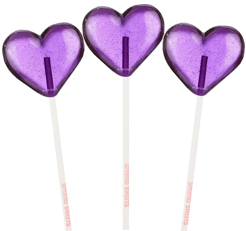 Sparko Sweets Purple Heart Lollipops, Grape Flavored, 2 Diameter, 5.5 Tall, Individually Wrapped, Made in USA, Great for Weddings, Baby Showers, Parties, Elegant Events