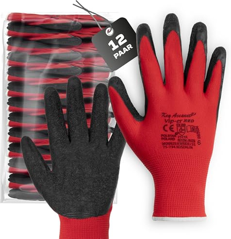 Covent Vip-er Red Arbeitshandschuhe Herren Gr 6 (12-er Set) – Montagehandschuhe Kategorie II – EN388 2121X – Bauhandschuhe für Umzugshelfer, Logistiker und Bauarbeiter