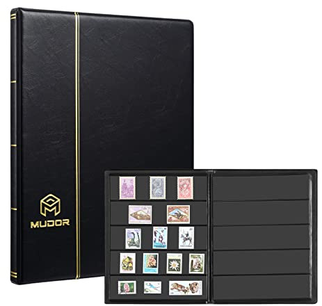 MUROAD Album de timbres à 5 rangées et 100 pochettes pour collectionneurs, 10 feuilles, noir (5 rangées)
