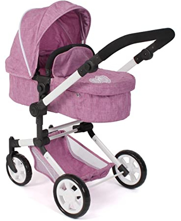Bayer Chic 2000 Puppenwagen Linus | 2in1 Kombi-Buggy Jeans Pink | Großer 2in1 Kombi-Puppenwagen mit umwandelbarer Wanne für Puppen bis 52 cm. Jeans Pink, hoher Griff 47-78 cm.