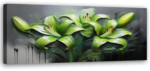 Feeby Leinwand Bilder - Bild Wohnzimmer - Abstrakte Lilien Gemalte Blumen - 120x40 1tlg - Deko Schlafzimmer Groß - Dekoration Canvas - Gemälde - Modern Wandbilder - Kunstdruck