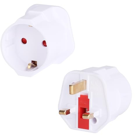 2 Stück Reiseadapter UK, Adapter England Deutschland Stecker, Steckdosenadapter England, UK Adapter, Reiseadapter Typ G Geeignet für England für EU zu England/Schottland/Irland/Dubai/Maldives(Weiß)