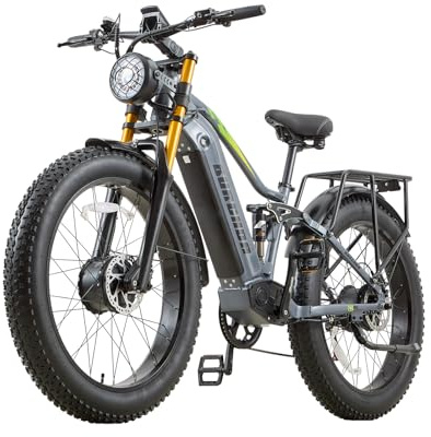 BURCHDA Doppelter Motor 95/190 Nm E Bike für Herren Damen mit 48V 20Ah Akku | Bis zu 120 km, 26x4 Zoll Elektrofahrrad 7-Gang Schaltung E-Mountainbike mit Hydraulische Doppelkolbenbremse Vollfederung RX80