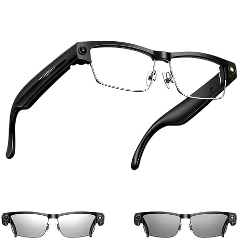 AI Smart Glasses with Camera, 8MP HD Video Recording, Real-Time Translation, Voice Assistant, camera glasses,ai glasses,Open-Ear Audio, Metal Frame, Auto Color-Changing Lenses for Travel & Vlogging