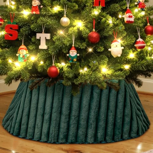 Lanpn Weihnachtsbaum Kragen, 60cm Xmas Tree Ring Plüsch Weihnachtsbaum Rock Urlaub Baum Rock für Winter Urlaub Innenbereich Wohnzimmer Neujahr Weihnachtsbaumschmuck (Grün)