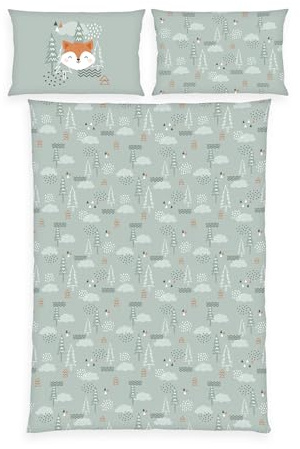 Herding babybest Kleinkinder-Bettwäsche-Set, Nordic Forest, Winter, Kopfkissenbezug 40 x 60 cm, Bettbezug 100 x 135 cm, Mit Knopfleiste und Hoteleinschlag, 100% Baumwolle/Flanell