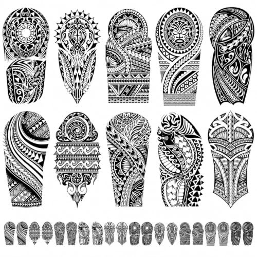 20 Blätter Temporäre Tattoos Erwachsene, Tribal Maori Arm Tattoo Aufkleber Schwarz Fake Tattoos für Männer & Frauen, Große Wasserfeste Klebetattoos Halbarm Körperkunst für Festival Halloween Party