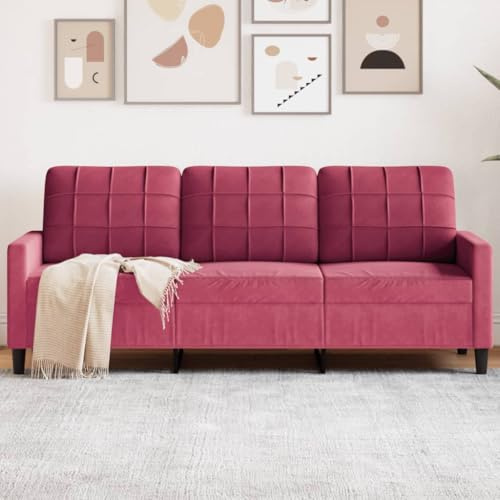 QJBSAVVA 3-Sitzer Sofa Weinrot Samtstoff 180 cm Breite Modernes Design mit Metallgestell Bequem & Robust für Wohnzimmer Balkon und Gästezimmer