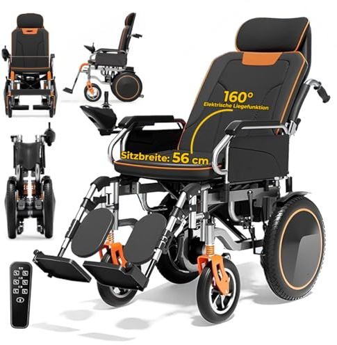 Elektrorollstuhl faltbar 30–45 km Reichweite, XXL Sitz 56 cm, 500 W Motor, Liegefunktion 160°, geländetauglich, pannensichere Reifen, bis 150 kg – ZQHQKJ