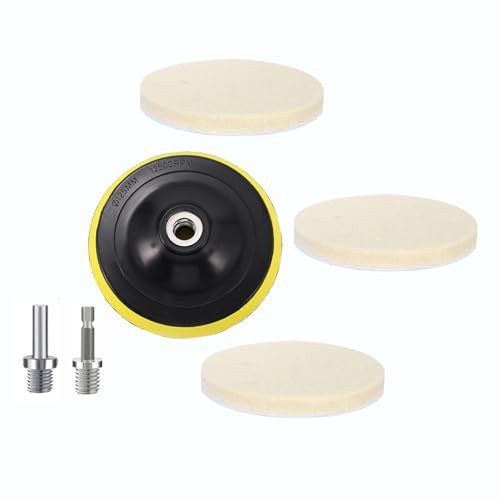 HOTCKB 3 Stycken Poleringsfilt 125mm x 9 mm Poleringskudde Ullfilt med Slipplatta och Borradapter M14 ör Polering av Metall, Trä, Lack, Marmor, Glas