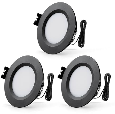 Sineyon LED Einbaustrahler 12V, 3W Alu Spot 12V Dimmbar 3000K Warmweiß 240LM, 12mm Ultra Flach Einbauleuchten Loch 58-62mm, IP44 Möbeleinbauleuchte LED für Wohnwagen Boot Spiegelschrank, 3er Set