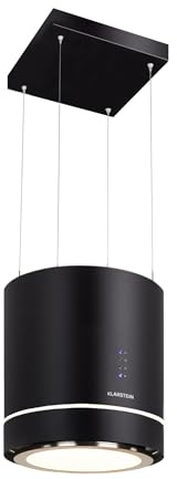 Klarstein Tron Ambience Island Cooker Hood - Kitchen Extractor Fan, Extractor Hood, 38 x 45 cm (ØxW) / 60 cm Suspension, Recirculation in 3 Stages, 540 m³/h, LED Lighting, Black