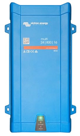 Victron Energy MultiPlus Reiner Sinus Wechselrichter 16 Amp Batterie Ladegerät, Spannungswandler, Transferschalter Inverter Charger, 800VA 24-Volt 230V