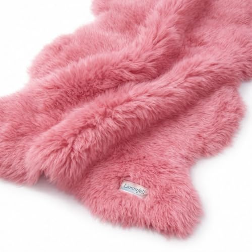 LANABEST Premium en Peau de Agneau, Couleur rosé. Qualité du Cadeau. Particulièrement Douce, Chaude et Confortable, Mal rasée. Très Faible Odeur. Un Cadeau Extraordinaire pour Tous Les Jours. 95 cm