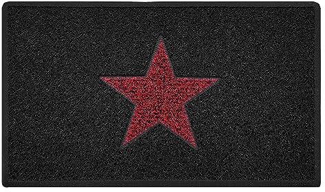 Nicoman STAR Door Mat｜Entrance Barrier Dirt-Trapper Floor Mat｜Patio Garden Conservatory Doormat｜Indoor Outdoor Matt｜Black with Red Star,75x44cm (29.5x17.3inches)