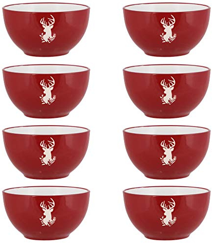 Set of 500ml Stag Stoneware Dishwasher Microwave Safe Cereal Bowls (Red, 8)