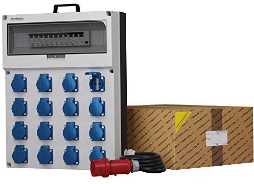 Doktorvolt Distributore di Corrente con 16 Prese 230V Schuko 8 Interruttori C16A VDE 1 Interruttore Differenziale 40A Cavo con Spina CEE 32A Quadro Elettrico per Cantieri IP44