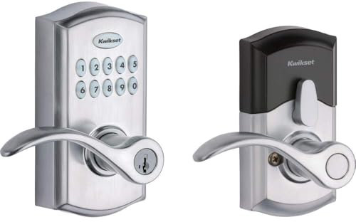 Kwikset SmartCode 955 Electronic Lever Door Lock Deadbolt with Pembroke Door Handle Lever Featuring SmartKey Security in Satin Chrome