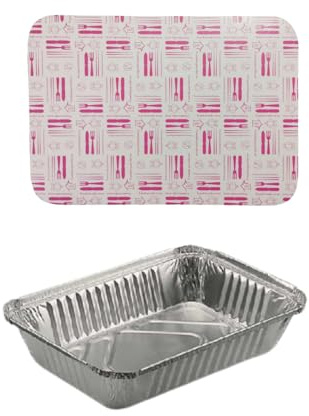 TELEVASO - 100 uds - Envase/recipiente de aluminio rectangular + tapa de cartón - Capacidad 590 ml y tamaño 195x143x40 mm - Bandejas desechables y reciclables, apto para altas temperaturas
