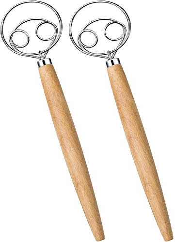 Premium Danish Dough Whisk Set, 2 Pack Food-Grade Dough Whisks, Danish Dough Whisks. (Wood)