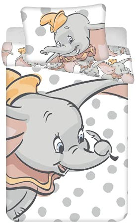Dumbo - Set di biancheria da letto per neonati, 2 pezzi, 100% cotone, dimensioni: 100 x 135 cm, 40 x 60 cm, Öko-Tex Standard 100