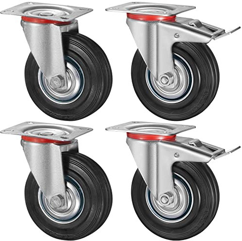 Juego de Ruedas para Cargas Pesadas, hasta 600 Kg, 160 MM, 4PCS Ruedas Giratorias- 2 Ruedas de Transporte con Freno, 2 sin Freno, Ruedas para Muebles, Silenciosas