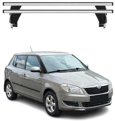 OMAC Menabo Dachträger für Skoda Fabia 2007-2014 Alu Silber | Abschließbar, City-Crash-getestet, bis 50 kg Traglast, T-Nut-Befestigung, Querträger, Grundträger