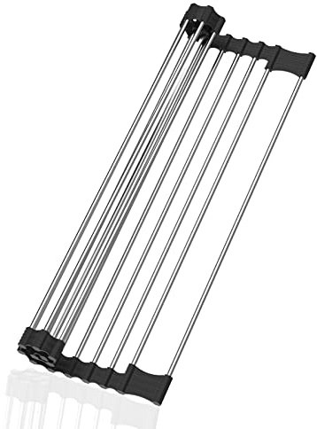 Rainsworth Abtropfgestell, Aufrollbares Abtropfgitter, Nimmt Keinen Platz ein, Hitzebeständiges Abtropfgestell Geschirr, Geschirrabtropfgestell für Edelstahlspülen, 43.5 x 28.5 cm, Schwarz (Neu) | Nimmt keinen Platz ein, für Edelstahlspülen, neu, praktisch, leicht zu reinigen und rostfrei