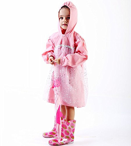 XKUN Regenmantel Kinder Regenmantel Mädchen Kapuze Poncho Wasserdicht Und Winddicht-Pink,L