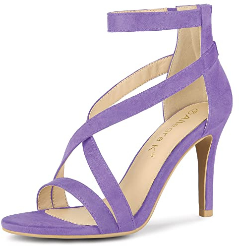 Allegra K Women's Women's Stiletto Heel Ankle Strap Sandals | 3 3/4 inches Heels, Crisscross Strappy Open Toe Heeled, Comfortable High Heels, Summer Dress Shoes for Party
