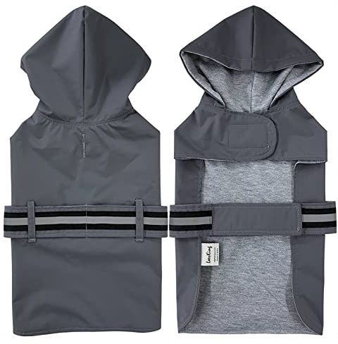 LeerKing Hundregnjacka Vattdicht med Mjuk Fyllning | Regnrock för Små, Medelstora & Stora Hundar | Längd 11–71 cm Grå XXL