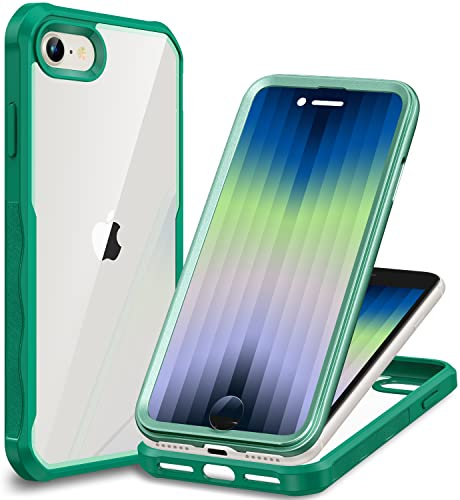 CENHUFO Coque pour iPhone SE 2022 /iPhone SE 2020 /iPhone 8 /iPhone 7, avec Protection écran Verre Trempé 9H, 360° Antichoc Housse Intégrale Etui Transparent Double Face Téléphone Case - Vert