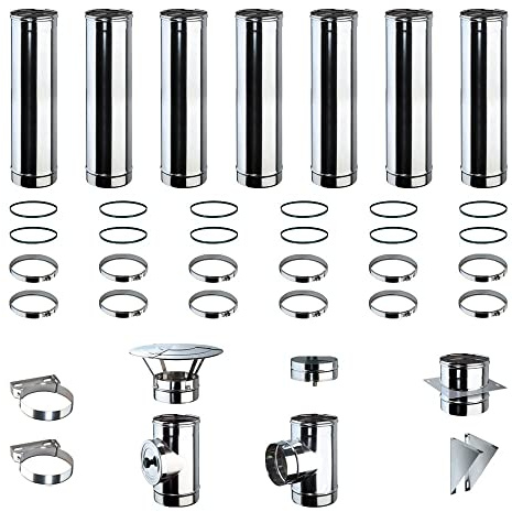 Kit Fumi Diametro 100 Mono Parete in Acciaio Inox, Altezza 7,36m, Kit scarico fumi per Stufa a Pellet e Legna, Caldaie, Camini | Brico Kit