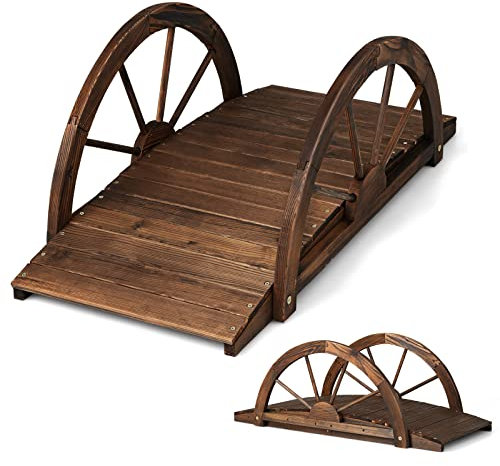 RELAX4LIFE Puente de jardín de Madera con barandilla de Media Rueda de Carga 150 kg, Cubierta de Estanque Resistente, decoración de jardín para Patio Trasero Granja jardín, marrón