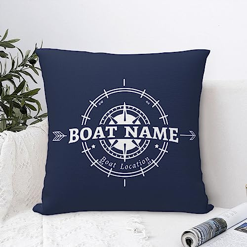 Personalized Nautical Name Pillow Cover Custom Compass Name Cushion Cover Pillow Case for Boat, Lake or Beach House, Car Decorations Sofa Throw Pillow Case Cushion Cover (Square pillow Cover -2)